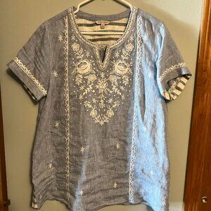 John Mark Blue Embroidered Blouse